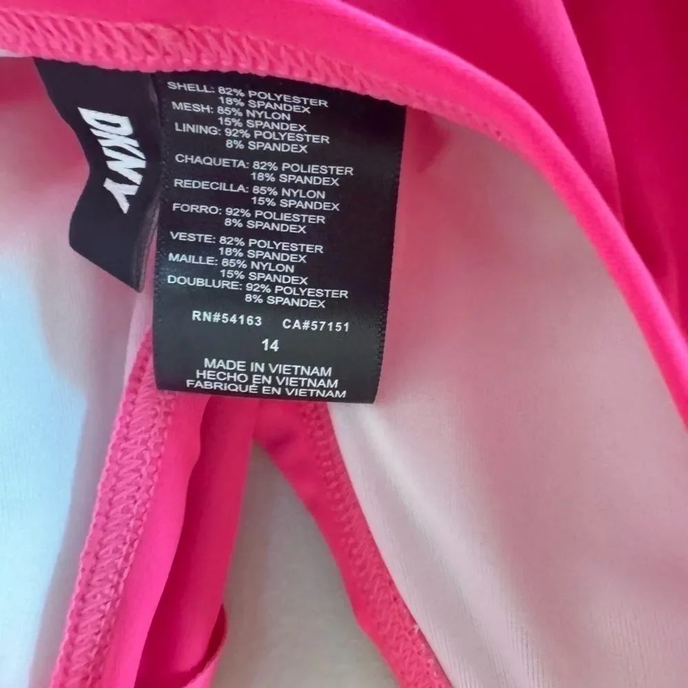 DKNY Ruffle Plunge Underwire Tummy Control One-Piece Swimsuit swim neon Pink